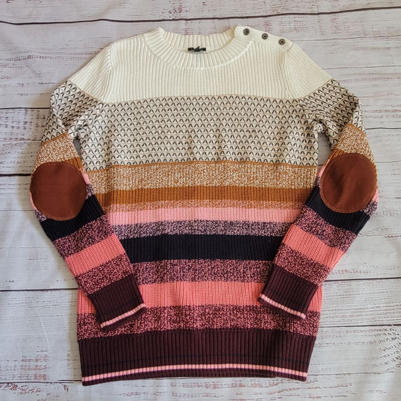 Talbots Sweaters - Talbots Textured Stripe Thermolite Sweater Elbow Patches Outdoor Womens Medium